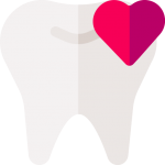 An illustration of a white tooth with a red heart shape on the top right corner, symbolizing dental care from Carlisle Family Dentistry.