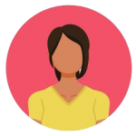 Illustration of a person with straight dark hair, wearing a yellow shirt. The background is a circular pink shape. The person's facial features are not detailed, giving it a minimalist and abstract appearance.