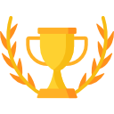 A gold trophy icon with branches on either side of it