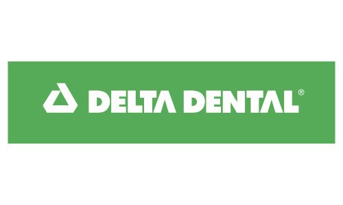 Green rectangular logo with the white text "DELTA DENTAL" and a triangular white symbol to the left.