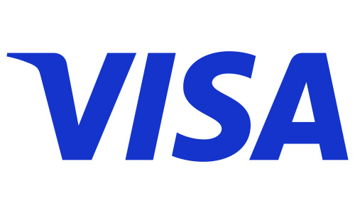 Blue text on a white background spelling "VISA" in a bold, modern font.