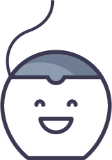 Oral Care Tip Graphic: A floss container illustrated with a smiling, happy face and a curved piece of floss emerging from the top.